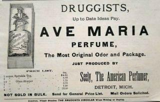 1895 Detroit Ave Maria Antique Perfume Bottle Art Vintage Print Ad