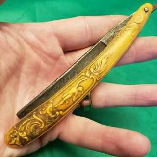 Old Vintage Antique Imperial Germany Figural Celluloid Straight Razor Molded