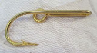 Vintage One Of A Kind Gold Large Fish Hook Tie Bar Clasp