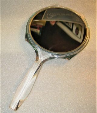 Vintage Hand Held Magnifying Beveled Mirror.  Fuller Brush Co.  - Clear Lucite