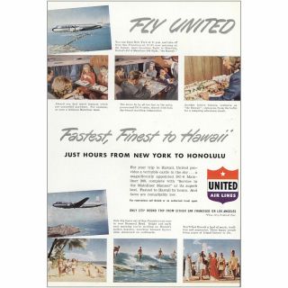 1949 United Airlines: Finest To Hawaii Vintage Print Ad