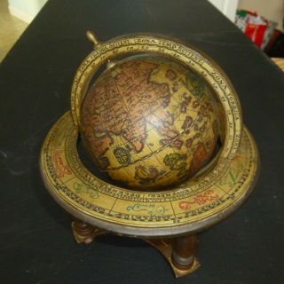 Vintage Old World Globe,  Made In Italy,  Wooden Table Top Zodiac Astrology