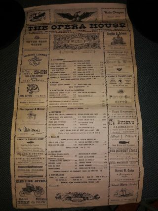 Vintage 50s/60s The Opera House Paper Restaurant Menu - South Water St - Nantucket