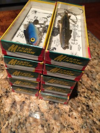 (10) Vintage Merry Minnow Old Mcdonald Lif - Lik Fishing Lures In Boxes