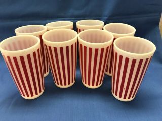 Set Of 8 Vintage Hazel Atlas Red Candy Stripe Glass Tumblers 5 Inch 1950s