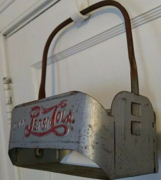 Vintage Pepsi Cola Double Dot Metal 6 Pack Bottle Carrier 1940 ' s Collectible 3