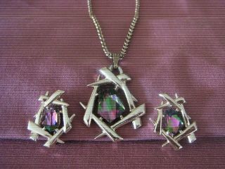 Vintage Sarah Coventry Demi Necklace & Earring Set " Chinese Modern " 1964