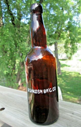 Antique Brown Oshkosh Brewing Co.  Oshkosh,  Wis.  Blob Top Beer Embossed Bottle