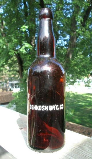 Antique Brown Oshkosh Brewing Co.  Oshkosh,  Wis.  Blob Top Beer Embossed Bottle 2