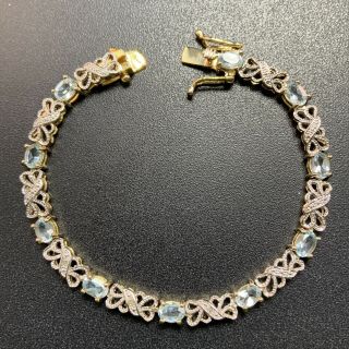Signed 925 Vintage High End Bracelet 7.  5” Topaz Crystal Rhinestones Lot2