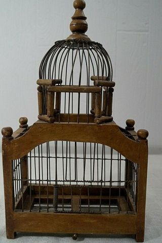 Vintage Antique Hand Crafted Wood & Metal Victorian Style Domed Bird Cage 13 "