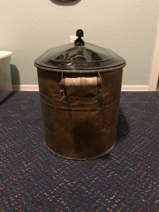Antique Primitive Copper Boiler Kettle Wash Tub Pot With Lid Wood Handles 3