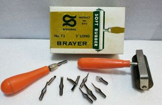 Vintage Speedball Brayer 73 W/ Box Product No 4173 Extra Tool & Parts