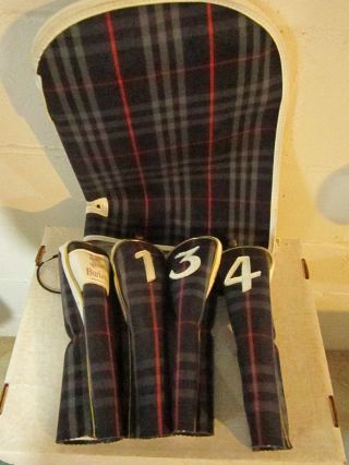 Vintage Plaid Burberrys Golf Club Head Covers With Matching Bag Cover