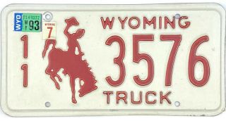 99 Cent 1993 Wyoming Truck License Plate Park County 3576