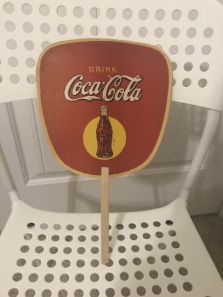 Vintage 1930,  S Drink Coca Cola Coke Advertising Hand Fan Sign Paddle