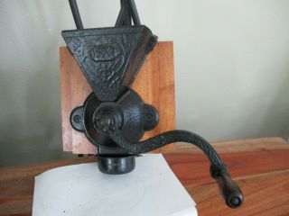 Antique Brighton Cast Iron Wall Mount Coffee Grinder Mill Wood Mount