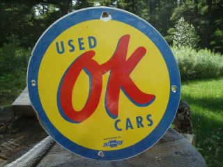 Old Vintage Ok Cars Chevrolet Porcelain Enamel Advertising Sign Chevy