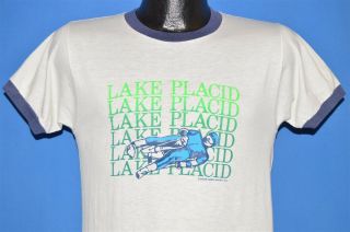 Vintage 80s 1980 Olympics Lake Placid York Luge Soft 50/50 Ringer T - Shirt S