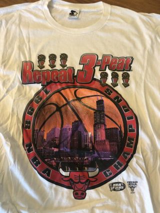 Vintage Chicago Bulls Repeat 3 - Peat Nba Champions T - Shirt,  Starter Xl