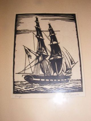 Antique Framed Pirate Ship Block Print H.  L.  Clymer 2