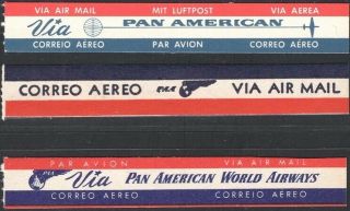 U.  S. ,  1950.  Pan American Airlines Air Mail Labels (3)