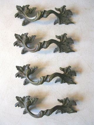 (4) Antique Solid Brass French Provincial Drawer Pulls / Handles - - W/ Screws