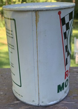 RARE 1950 ' s Vintage QUAKER STATE RACING MOTOR OIL Old 1 quart Tin Can FULL 3