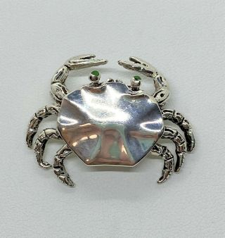 Estate Vtg Mexico 925 Sterling Silver Crab Brooch Pin Turquoise Eyes