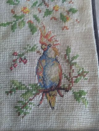 Beautifu Vintage Handmade Needlepoint Birds Tapestry Wall Hanging Art & Hanger