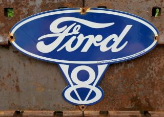 Old Vintage 1939 Ford Motor Company Porcelain Enamel Dealership Advertising Sign