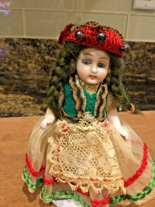 Vintage 4 1/2 " All - Bisque Jointed Doll Unmarked