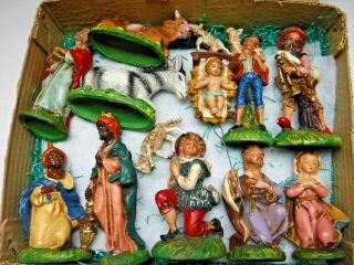 Vintage Italian Presepio Nativity Set Creche Krippenfiguren 13 Piece Set Italy