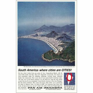 1963 Pan Am,  Panagra: Rio,  South America Vintage Print Ad