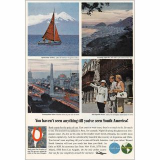 1964 Pan Am,  Panagra: Sailboat,  Buenos Aires,  Spanish Vintage Print Ad