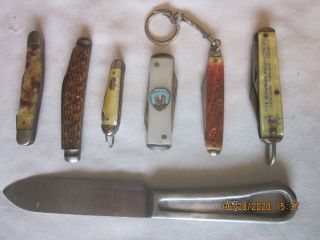 Six Vintage Pocket Knives Incl Camco,  Ideal Prov. ,  Walden & Ww Ii Mess Kit Knife