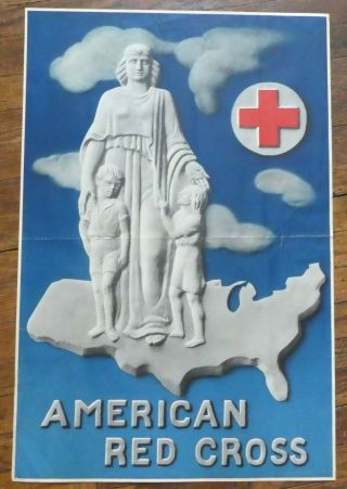 Antique Vintage 1930s Red Cross Poster 20 X 29 3/4 Inches