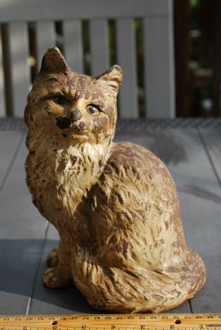 Antique Hubley 302 Cast Iron Cute Sitting Cat Doorstop Persian Kitten Figure