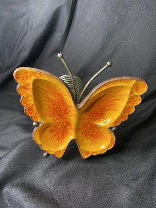 Vintage Treasure Craft Orange Butterfly Letter Holder 1970 Era