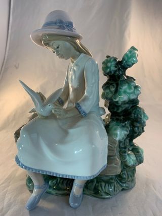 Vintage Daisa Nao Lladro Porcelain Figurine Girl On Bench With Doves 9 " X6.  5 " X4 "