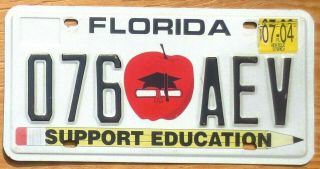 2004 Florida Specialty License Plate Number Tag Support Education - $2.  99 Start
