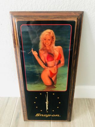 Vintage Snap On Tools Blonde Girl In Red Bikini Wooden Wall Clock 23 " X 11 "