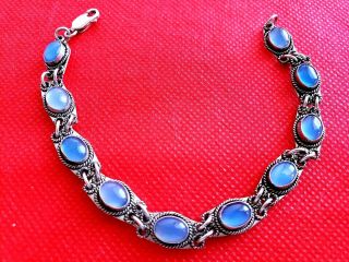 925 Sterling Silver Vintage Cabochon Moonstone Chain Bracelet
