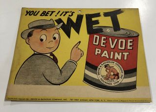 Vintage Wet Paint Advertising Sign Devoe Paint Devoe & Raynolds Co