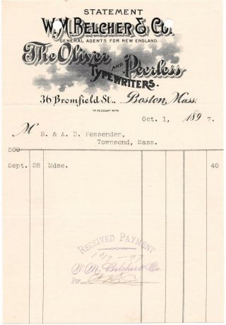 1897 W M Belcher & Co Oliver & Peerless Typewriters Boston Ma Townsend Ma