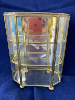 Vintage Octagonal Glass & Brass Display Cabinet Vitrine For Miniatures & Curios