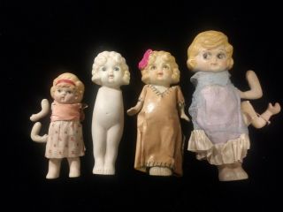 Vintage Frozen Charlotte Japan Bisque Jointed Arms 4 Dolls