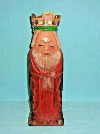 Hand Carved And Decorated Vintage Wood 14 - 3/4 " King Wine Liquor Bottle Safe