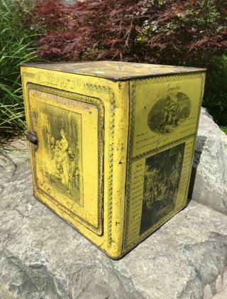 Antique Schepp’s Cake Box Tin Breadbox Coconut Lithographs Victorian Graphics