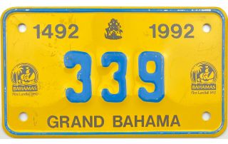 99 Cent 1992 Grand Bahamas Motorcycle License Plate 882